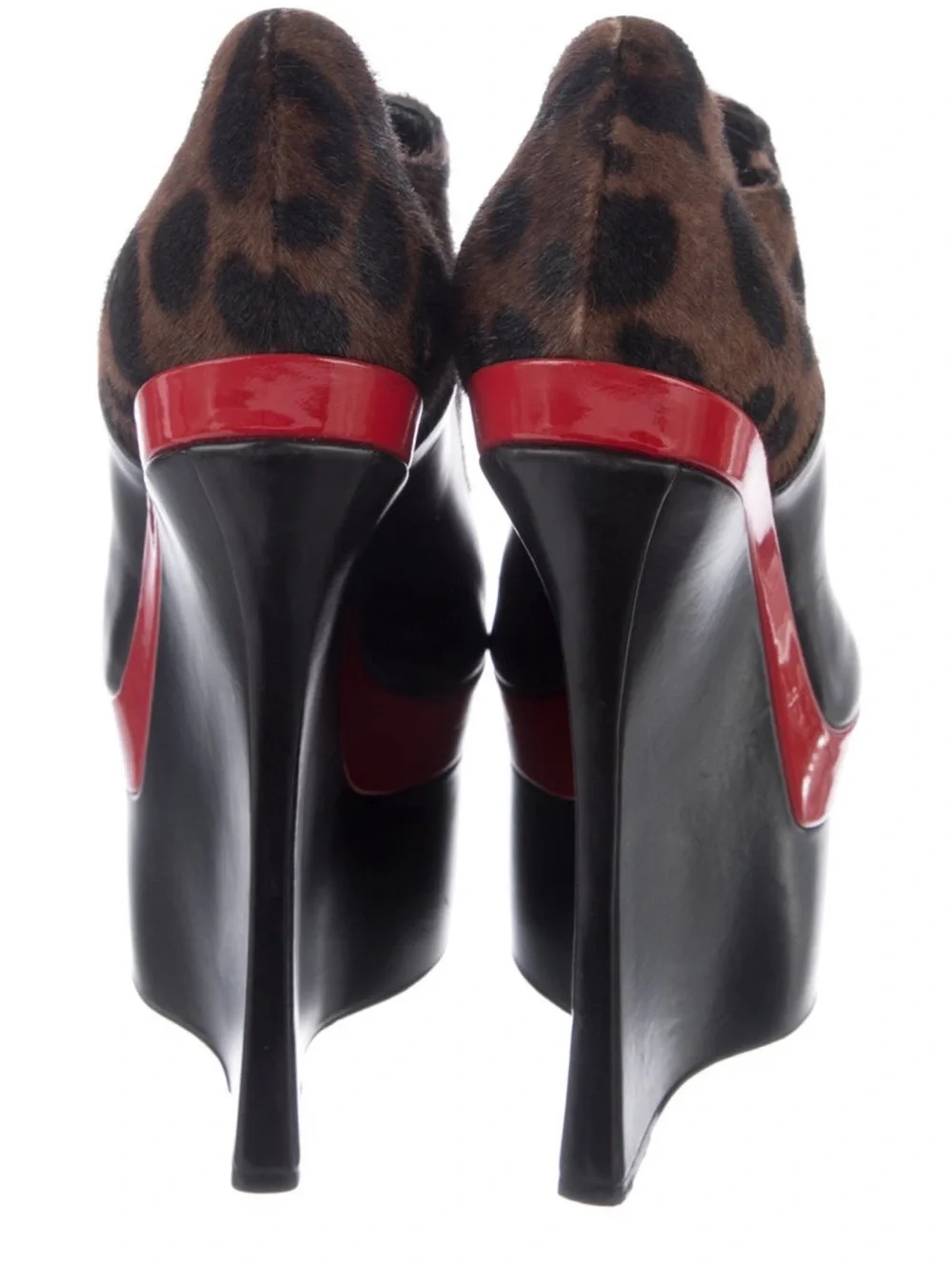 Versace Leopard Print Black Peep-Toe Platform Wedge with Red Accent